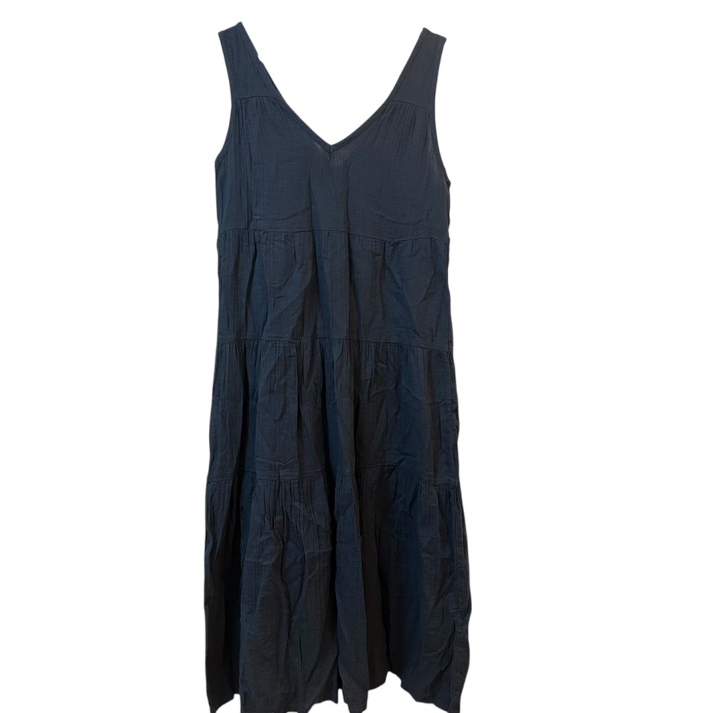 Quince Navy Blue Organic Cotton Gauze Tiered Maxi Dress Medium Sleeveless NWT